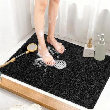 Imagem de Mofonky Tapete de chuveiro antiderrapante: tapetes de chuveiro extragrandes de 81 x 61 cm com orifício de drenagem no meio - tapete macio de secagem rápida para box de chuveiro