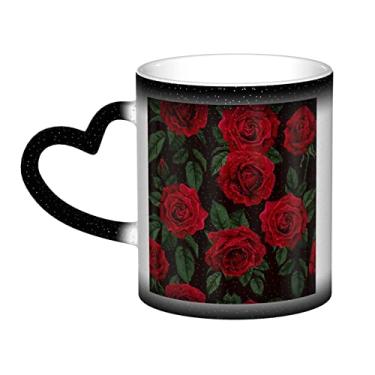 Imagem de Copo de café divertido rosa vermelha, copo de cerâmica sensível ao calor que muda de cor, 12 onças, para café/chá/leite/cacau, para adolescente/aniversário/festival/presentes