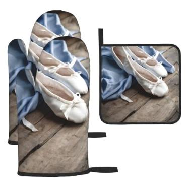 Imagem de Sapatilha de balé – Conjunto de cozinha essencial de 3 peças, luvas seguras para calor e aderência de tampa, proteção para churrasco no forno, design de armazenamento suspenso.