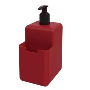 Imagem de Porta Detergente 2 em 1 com Dispenser 500ml e Compartimento para Esponja – Organizador de Pia com Bico Dosador(vermelho)