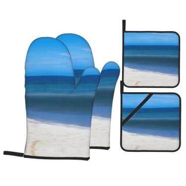 Imagem de Vista subaquática – Conjunto de luvas de cozinha estampadas com suportes de tampa, luvas de forno resistentes ao calor para manusear panelas quentes, grelhar, churrascos, kit de 4 peças.