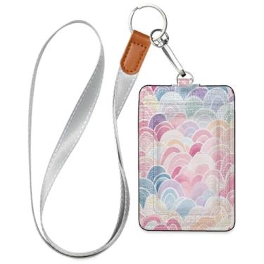 Imagem de Wassud Cordões de couro PU com padrão arco-íris para crachás de identificação, porta-chaves, porta-crachás, cartões de crédito para escritórios, funcionários, estudantes, funcionários