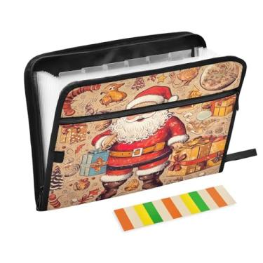 Imagem de Wassud Papai Noel em padrão de rabisco, 13 bolsos, organizador de arquivos sanfonados, pastas expansíveis com abas e adesivos, organizador de pastas de documentos de recibo de papel tamanho carta A4