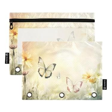 Imagem de CEBUGI 3 bolsas de lápis com zíper e janela transparente, 2 pacotes de estojo para exames de sala de aula (borboletas flores)