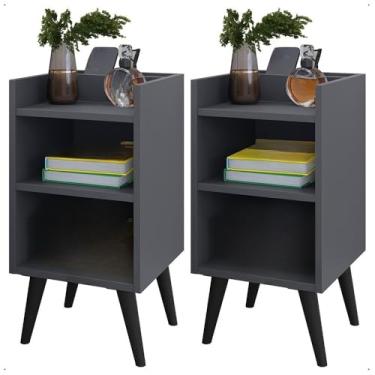 Imagem de KIT 2 MESA DE CABECEIRA CRIADO QUARTO CAMA RETRO COM PORTA CELULAR OBJETOS - FACIL MONTAGEM(KIT 2 MAX - CINZA)