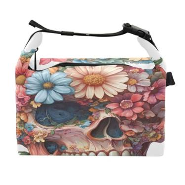 Imagem de STAYTOP Linda lancheira de caveira de flor com fivela de alça, lancheira isolada para meninos e meninas, lancheira térmica para trabalho escolar