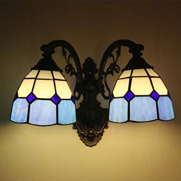 Imagem de Arandela de parede estilo Tiffany com 2 lâmpadas, em vitral mediterrâneo, ideal para quarto, cabeceira, hotéis, cafés, corredores e varandas (5 cores), azul