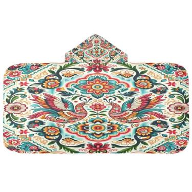 Imagem de Burbuja Toalha de banho com capuz de padrão tradicional para crianças, toalha de praia de pelúcia macia absorvente para chá de meninas e meninos 3-10 anos, 61 x 127 cm