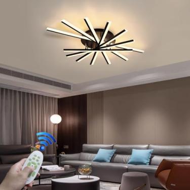 Imagem de Luminária de teto LED moderna e regulável em metal, com formato de fogos de artifício, elegante para sala de estar, lustre linear irregular, ideal para restaurantes, hotéis e cafés (Preta, 7