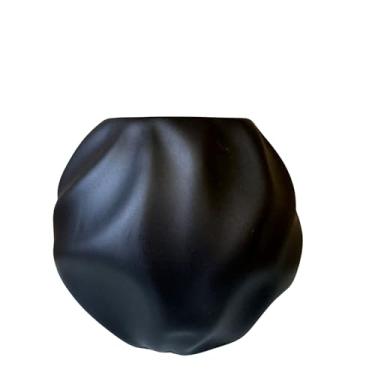 Imagem de Vaso centro de mesa cerâmica orgânico preto fosco arranjo