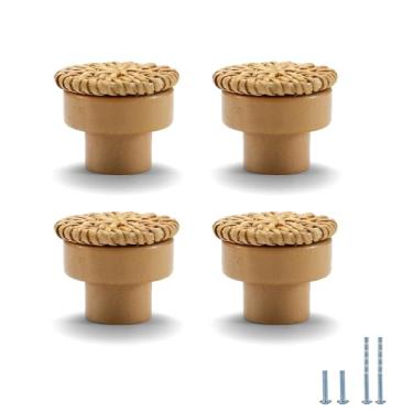 Imagem de Evionlin 12 peças de puxadores decorativos feitos à mão em vime boho para decoração de casa, móveis de madeira boho (faia)