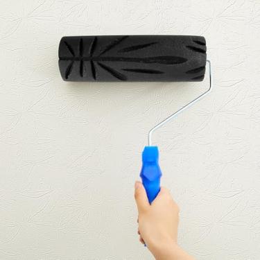 Imagem de Yiyiring Rolo de textura de 22 cm com moldura de rolo de tinta azul, ferramenta decorativa de texturização de drywall para reparo de pintura de renovação de teto e arte doméstica decoração de drywall