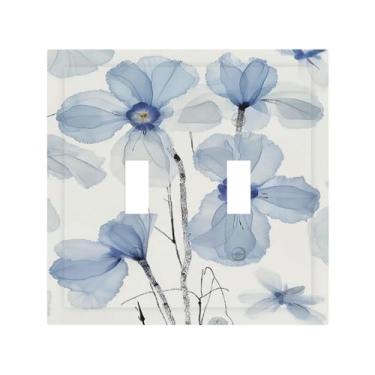 Imagem de Capas decorativas para interruptores minimalistas, flores azuis, 2 gangs, interruptor de luz duplo, placa de tomada para interruptor de luz para sala de estar, decoração de casa
