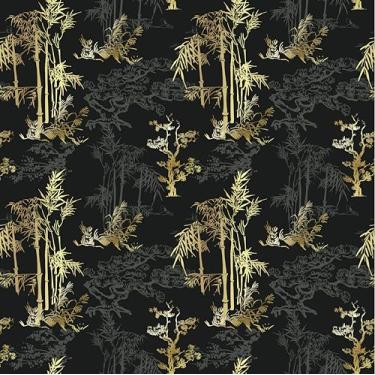 Imagem de Papel de parede preto dourado descasque e cole 43 cm x 508 cm papel de parede floresta de bambu escuro vintage boho papel de contato botânico vinil impermeável autoadesivo removível papel de parede