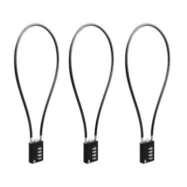 Imagem de RESET -201 (pacote com 3) Cadeado de combinação de 4 dígitos com cabo flexível de 50 cm, trava longa, trava de cabo para lixeira, armário, bagagem, mala, arma, pistolas, capacete, 5 mm de diâmetro