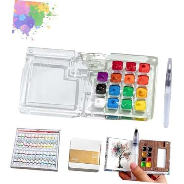 Imagem de Mini kit de viagem em aquarela com, mini kit de caderno de desenho de cor de água de madeira, para iniciantes com tintas coloridas de 12/24 (grades acrílicas 15)