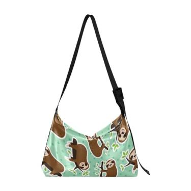 Imagem de Bolsa feminina Hobo com estampa de selfie de cachorro de Natal grande bolsa de couro masculina bolsa de ombro com estampa animal colorida, Linda preguiça verde