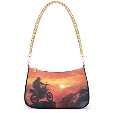 Imagem de Bolsas femininas de inverno com pintura de trem da vila fofas pequenas bolsas femininas bolsas femininas com corrente de ombro bolsas de ombro festa, Mountain Motorcycle Adventure Sunset