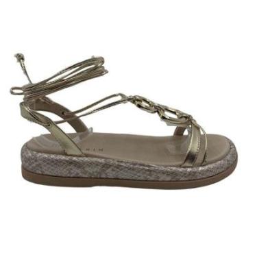 Imagem de Sandália Papete Ramarim com Amarração Dourada 2555203 - Ouro 36-Feminino