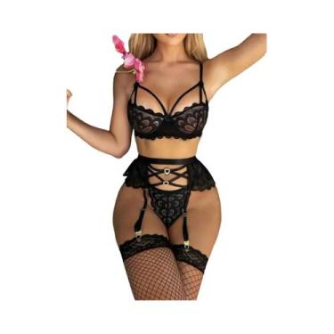Imagem de Conjunto De Lingerie Feminino Sexy Com Renda Transparente, Sutiã Push-