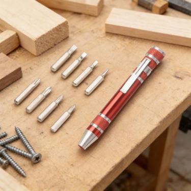 Imagem de Conjunto de chaves de fenda de precisão 8 em 1, chave de fenda compacta vermelha multipontas, ferramentas de reparo magnético, kit de ferramentas portátil versátil para eletrônicos, reparos e projetos