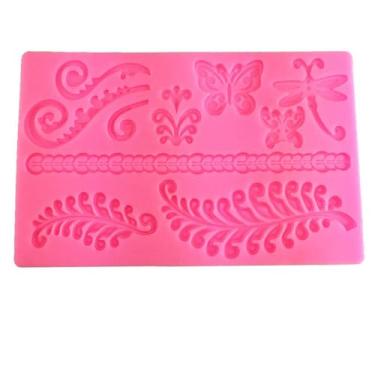 Imagem de Tapete de silicone rosa em relevo para fondant açúcar artesanato folhas e padrões animais ideal para argila de chocolate e decoração de bolo