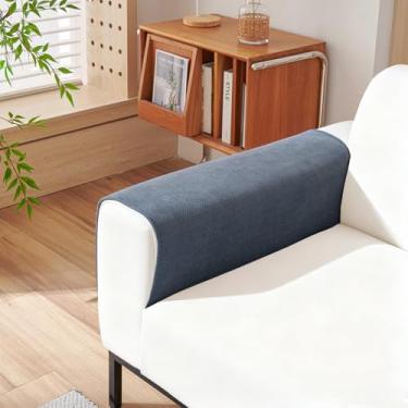 Imagem de STACYPIK Capas de braço de sofá azul escuro, capa de sofá antiderrapante, para cães e gatos, protetor de móveis antiderrapante para sala de estar, capa de sofá lavável com espinha de peixe para