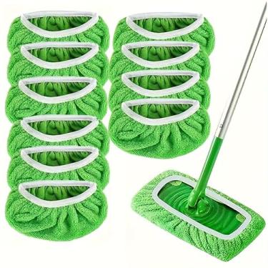 Imagem de Pacote com 10 almofadas de esfregão de microfibra reutilizáveis: refis laváveis super absorventes de 25,4 x 11,4 cm para varredoras planas (limpeza de piso em várias superfícies)