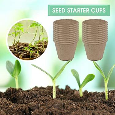 Imagem de SIWOTED 50 PCS Kit de vasos iniciais de sementes Vasos de papel biodegradáveis ​​para o plantio de sementes Copo de mudas Kit inicial de plantas orgânicas com etiquetas de plantas (100 unidades)