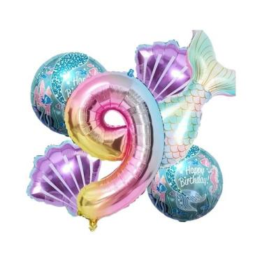 Imagem de Conjunto De Balões Em Forma De Cauda De Sereia 6 Peças Tema Oceano Con