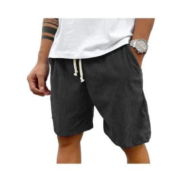 Imagem de Bermudas Casuais Masculinas De Veludo Cotelê Com Cintura Elástica Esti