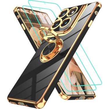Imagem de Gritup Capa para Motorola Moto Edge 2025: 2 peças, protetor de tela, suporte magnético de rotação de 360°, capa protetora de TPU macio com borda dourada, preta