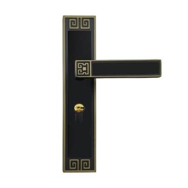 Imagem de Fechadura de porta chinesa silenciosa para quarto de quarto de madeira maciça fechadura interna de bronze vermelho (bronze preto grande 50 fechadura silenciosa)