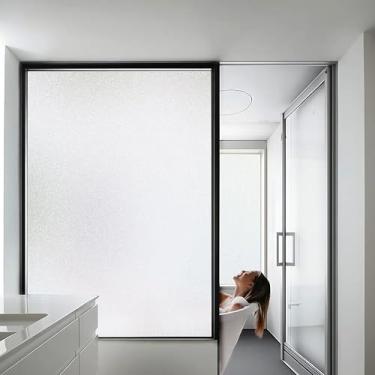 Imagem de Película de privacidade de janela de vidro fosco decorativa para janelas de banheiro, película de privacidade para janelas de vidro, fixação estática, removível, reutilizável, anti-UV, antirreflexo