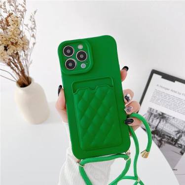 Imagem de Carteira de cartão Crossbody Cord Corda Capa de telefone para iPhone 15 13 Pro Max 14 11 12 X XR XS 7 8 Plus Capa de silicone diamante 3D, X2, para iPhone 13Pro Max