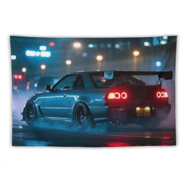 Imagem de HouLaiZhe JDM Tapeçaria de carro Drift R32 carro esportivo Jdm pendurar na parede quarto decoração de casa tapeçarias estética piquenique decoração de parede arte de parede para dormitório sala de