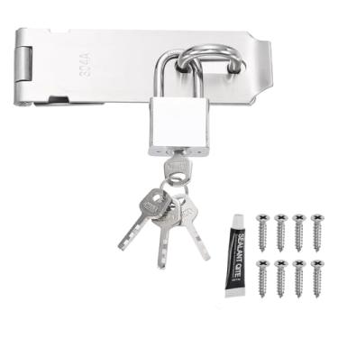 Imagem de PATIKIL Trava de ferrolho de porta, fecho de cadeado de aço inoxidável de 12 cm, trava de segurança com parafusos e trava para armário de jardim de galpão