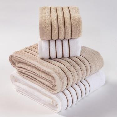 Imagem de Toalha de Banho Algodão Super Luxo 4 Peças - Alta Absorção e Maciez Toalha Felpuda para Casal - Tamanho Gigante 72x130cm (BRANCO/FENDI)