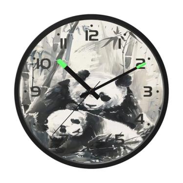 Imagem de SEHANY Bonito relógio de parede panda silencioso sem tique-taque relógio redondo operado por bateria 30 cm controle de som luz noturna relógios de parede para sala de estar, cozinha, quarto