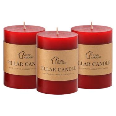 Imagem de Conjunto de 3 velas de pilar vermelho de 7 x 10 cm - velas decorativas sem cheiro, velas longas sem gotejamento, velas grandes sem fumaça para casamento, jantar e decoração de casa