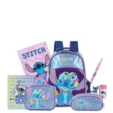 Imagem de Kit Mochila de Costas Lancheira E Estojo Triplo Stitch Kids, Violeta