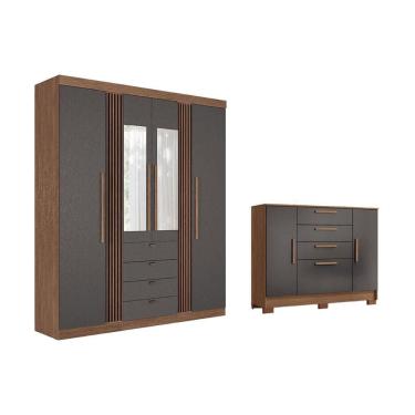 Imagem de Guarda Roupa +Cômoda 2 Peças QC278 Jatobá/Grafite - Santos Andirá