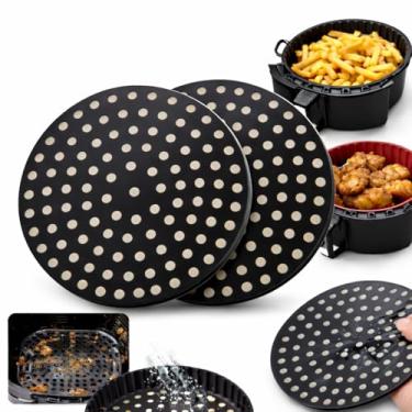 Imagem de Kit 2 Protetores de Silicone para Air Fryer Redondo Preto – Reutilizável, Antiaderente e Resistente ao Calor, Evita Sujeira, Facilita a Limpeza e Protege a Fritadeira