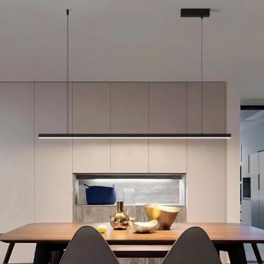 Imagem de Luminária pendente LED para mesa de jantar, com intensidade regulável, design moderno com controle remoto, luminária pendente linear, lustre com altura ajustável para sala de jantar, cozinha