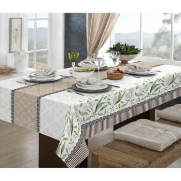 Imagem de Toalha de Mesa Linhão Rústica Oxford - Estampada, 4, 6 e 8 Lugares, Durável e Elegante para Cozinha ou Sala de Jantar(Flores Branca,250x1,40)
