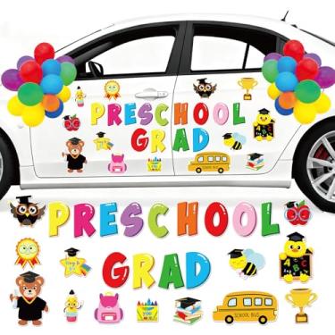 Imagem de AnyDesign Decoração de carro de formatura pré-escolar com 26 adesivos magnéticos coloridos de parabéns ao jardim de infância 30 balões para lembrancinhas de festa de cerimônia escolar de pós-graduação