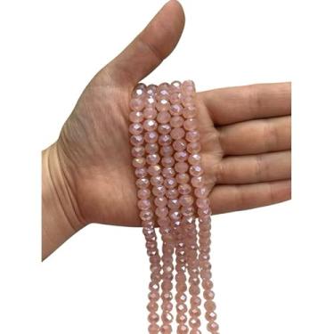 Imagem de Fio de Cristal Achatado 8mm com Furo para Bijuterias e Artesanato – Kit 5 Fios de Contas de Vidro Coloridas (Rosa Opalino Boreal)