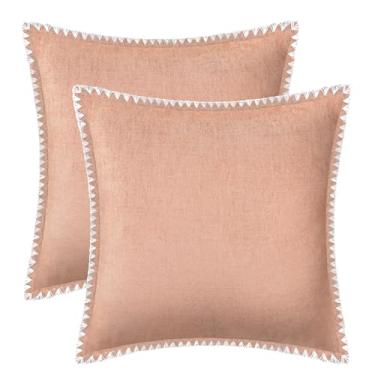 Imagem de BRAWARM Capas de almofada 40,6 x 40,6 cm - Capas de travesseiro de chenille rosa empoeirado com borda de concha, pacote com 2 fronhas de chenille macias tingidas sólidas para decoração de casa de