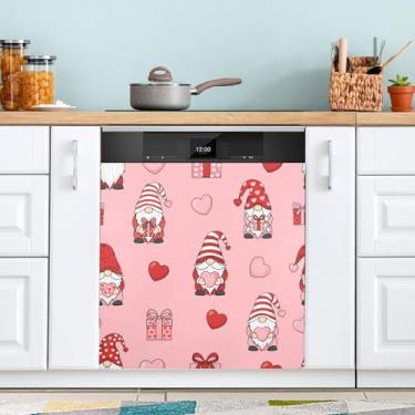 Imagem de ATTX Capa magnética para máquina de lavar louça com corações de gnomos para dia dos namorados | Adesivo decorativo de eletrodomésticos de 58,4 cm x 66 cm para armários domésticos e eletrodomésticos