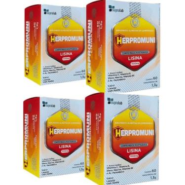 Imagem de Lisina 500 mg noherps kit 4 Caixas x 60 Comprimidos 1300mg anti Herpes